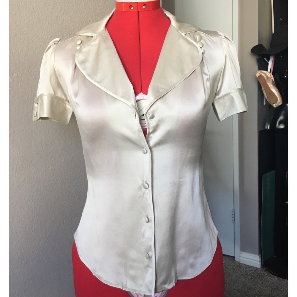 Vintage Style Silk Blouse w/ Puff Sleeves